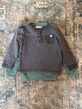 Carter's Dark Gray Ribbed Henley Long-Sleeve with Chest Pocket